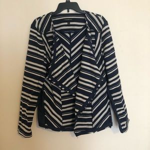 Navy/off-white blazer with raw edge details. Sz 20